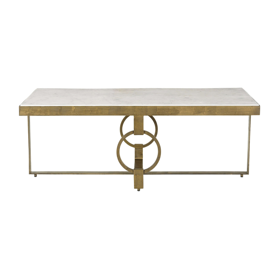 Metal, 48x18 Marble Top Coffee Table, Gold/white