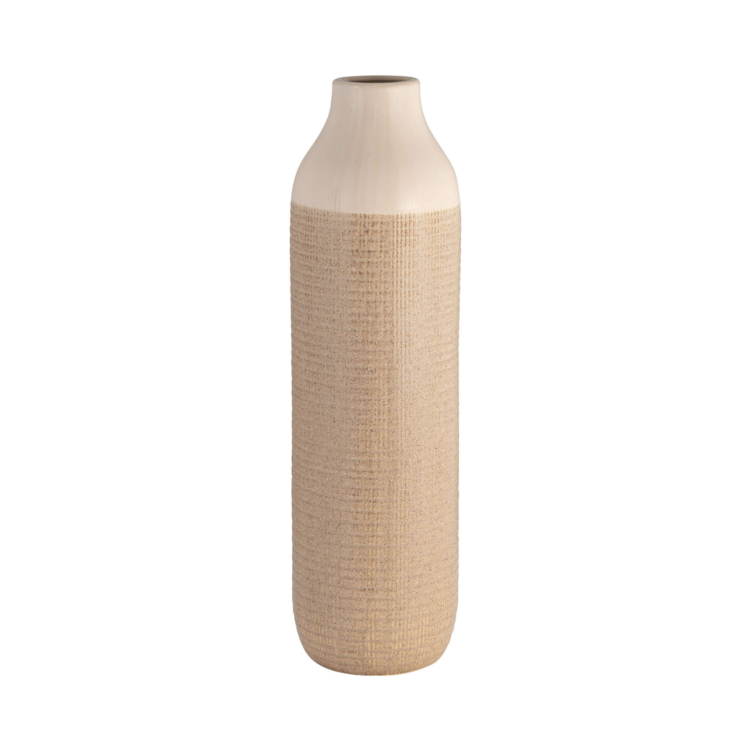 Cer, 16" 2-tone Vase, White/tan