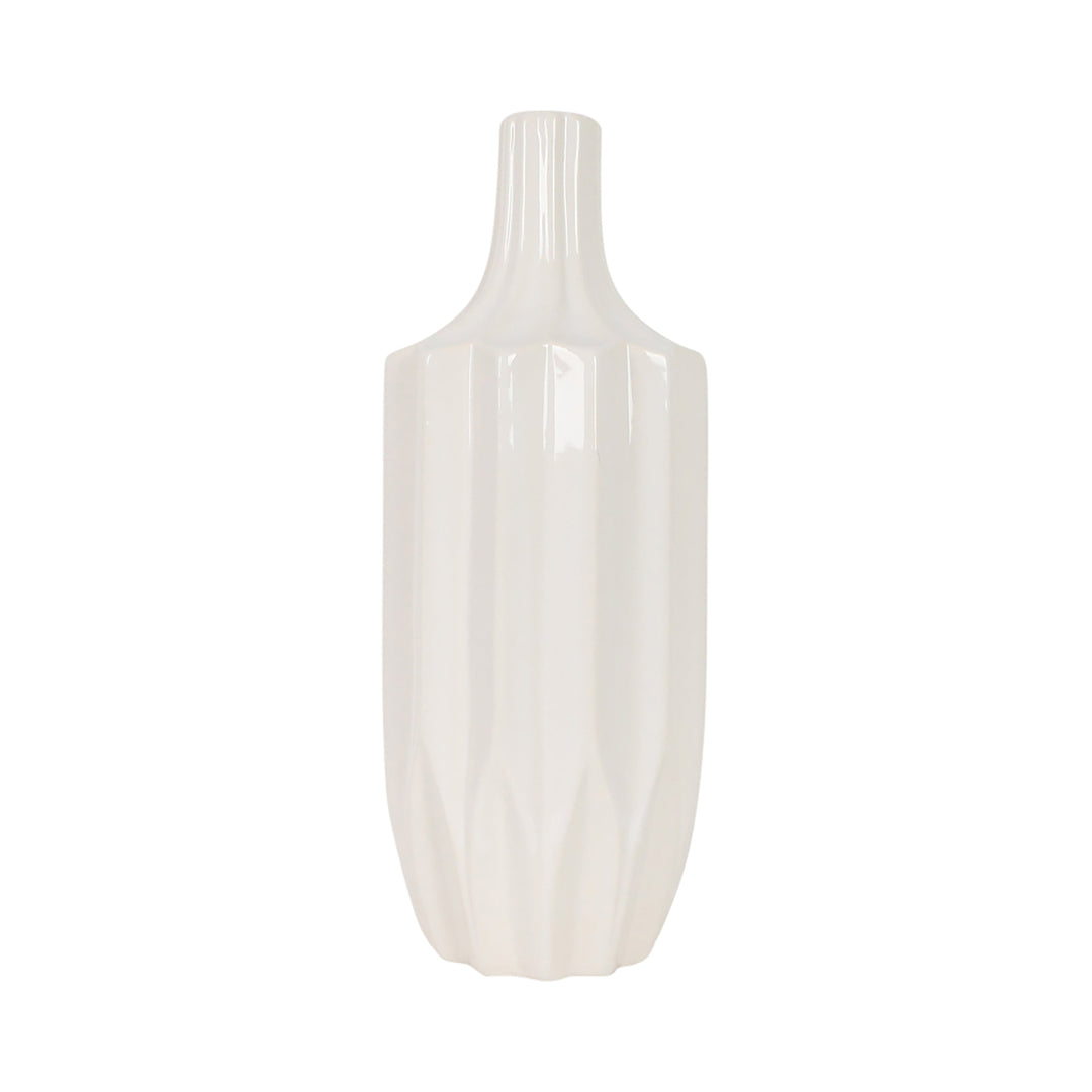 Cer, 13" Fluted Vase, White