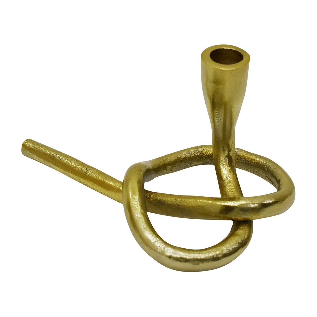 Metal, 5" Knotted Taper Candleholder, Gold