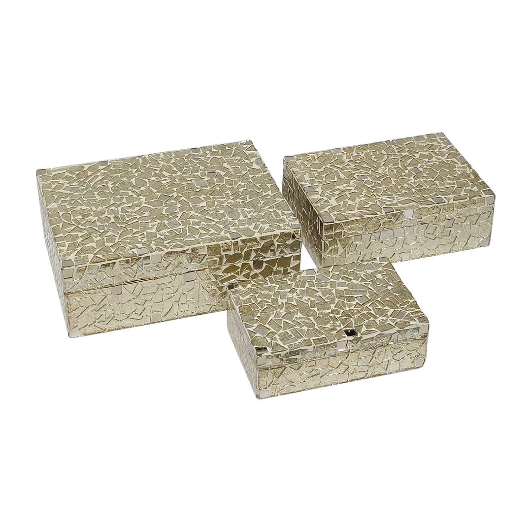 S/3 6/7/9" Mosaic Boxes, Champagne