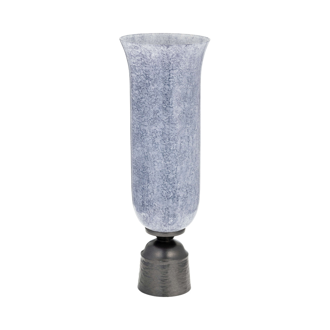 16", Glass Vase W/metal Base, Blue 