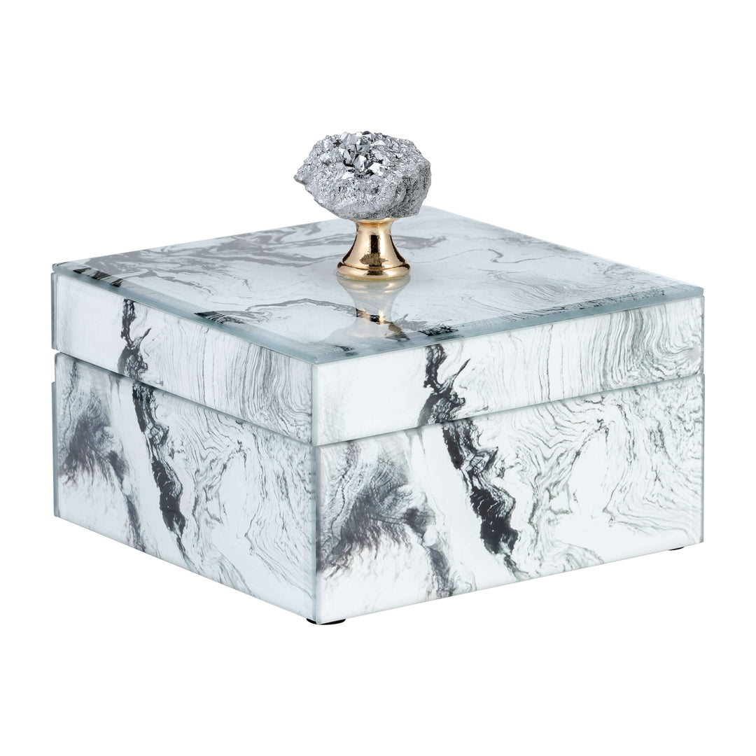 Glass, 6x5" Jewelry Box Silver Top, Gray