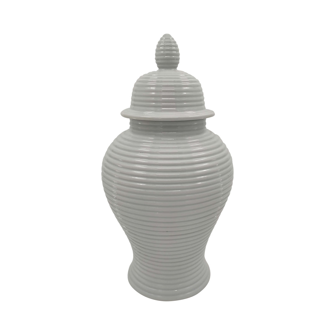 Cer, 18" Ribbed Temple Jar, White