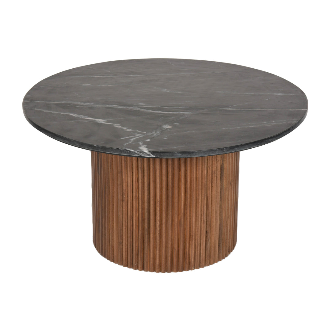 Wood/marble, 34"d Reeded Coffee Table, Brwn/blk Kd