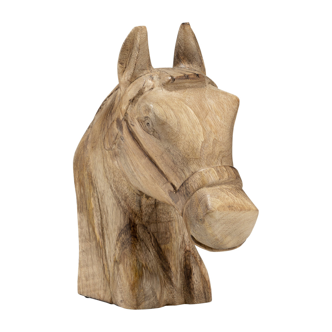 Wood, 10"h Horse Head Deco, Brown
