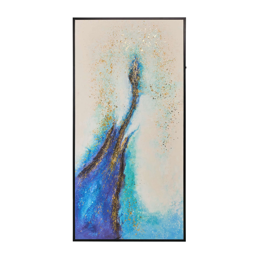 32x64 Handpainted Abstract Canvas, White/blue