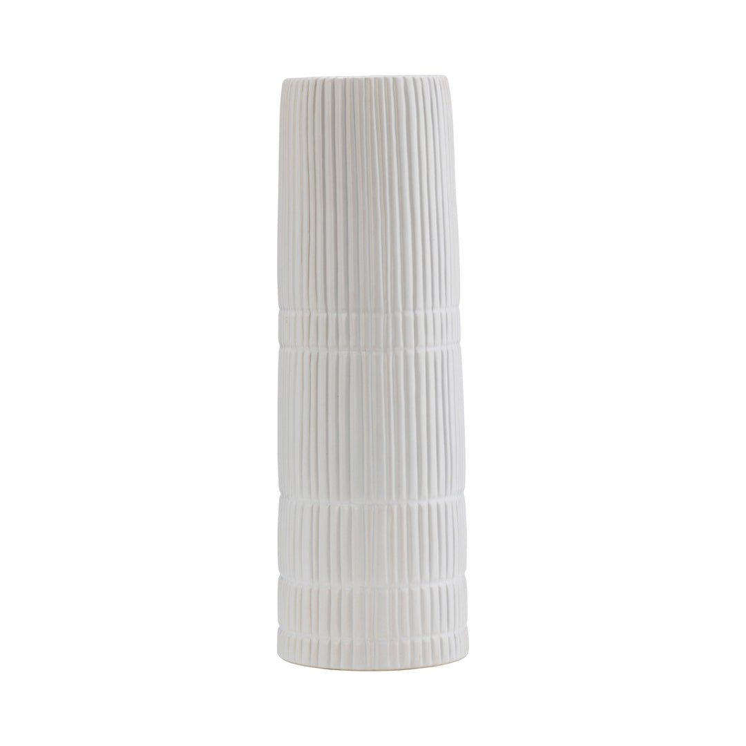 Cer, 15"h Lined Cylinder Vase, White