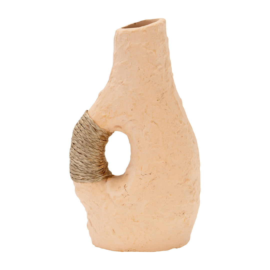 Terracotta 11"h, Single Handle W/twine Vase