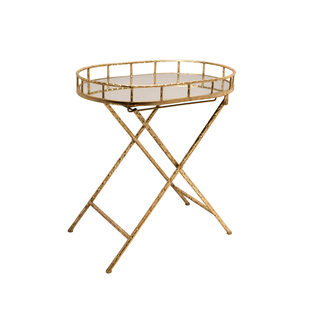 Oval Gold Metal Accent Table, Mirror Top
