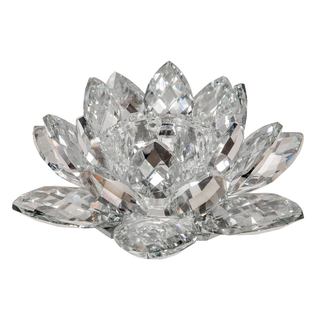 Silver Crystal Lotus Candle Holder 8.25"
