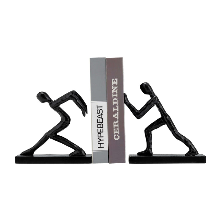 Metal,s/2 9"h, Push Hold Figures Bookends,black