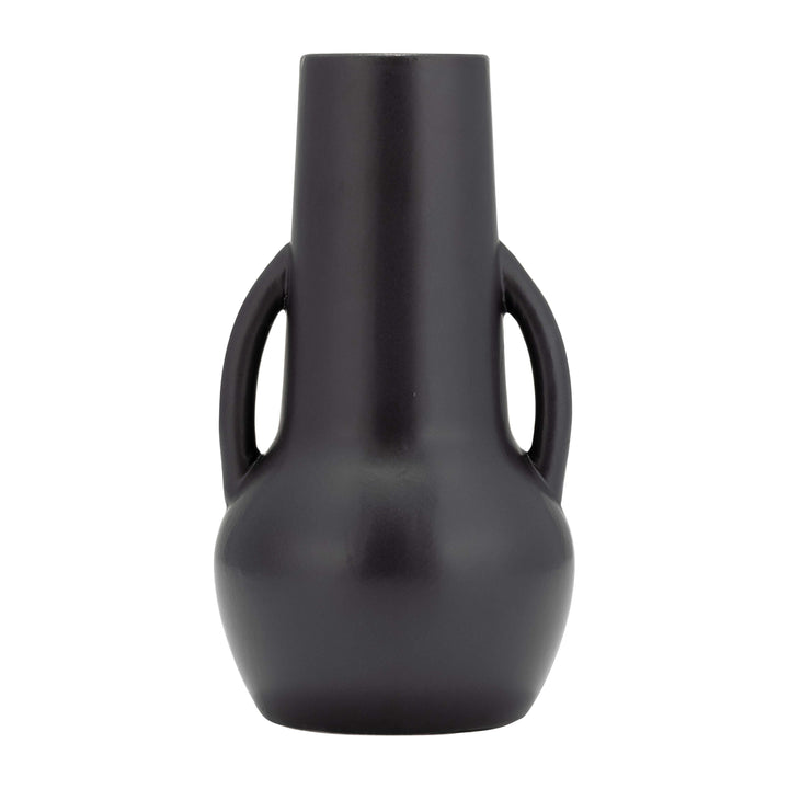 Cer,8",vase W/handles,black