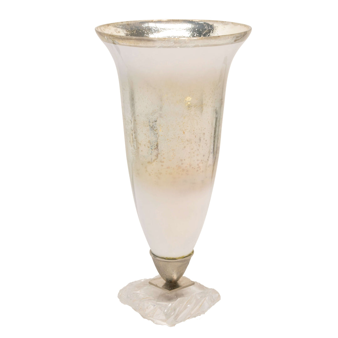 18"h Glass Vase W/ Acrylic Base, Silver 