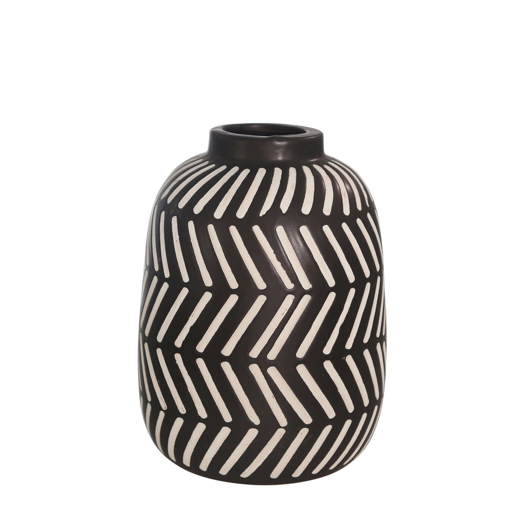 Ceramic 10" Tribal Vase, Black/white