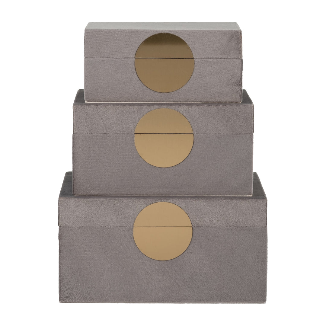 S/3 7/8/9"l Velveteen Jewelry Box, Grey