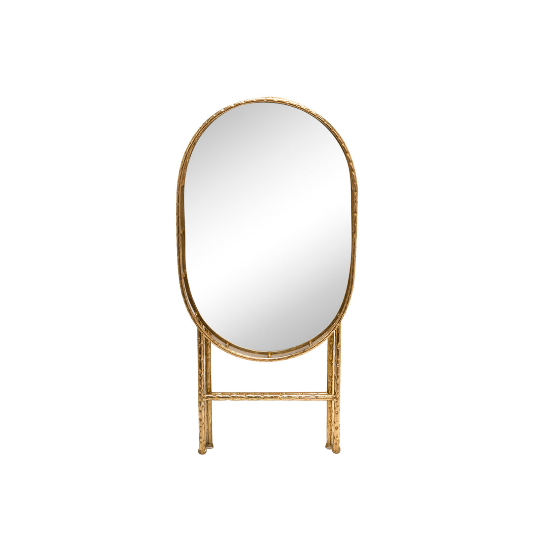 Oval Gold Metal Accent Table, Mirror Top