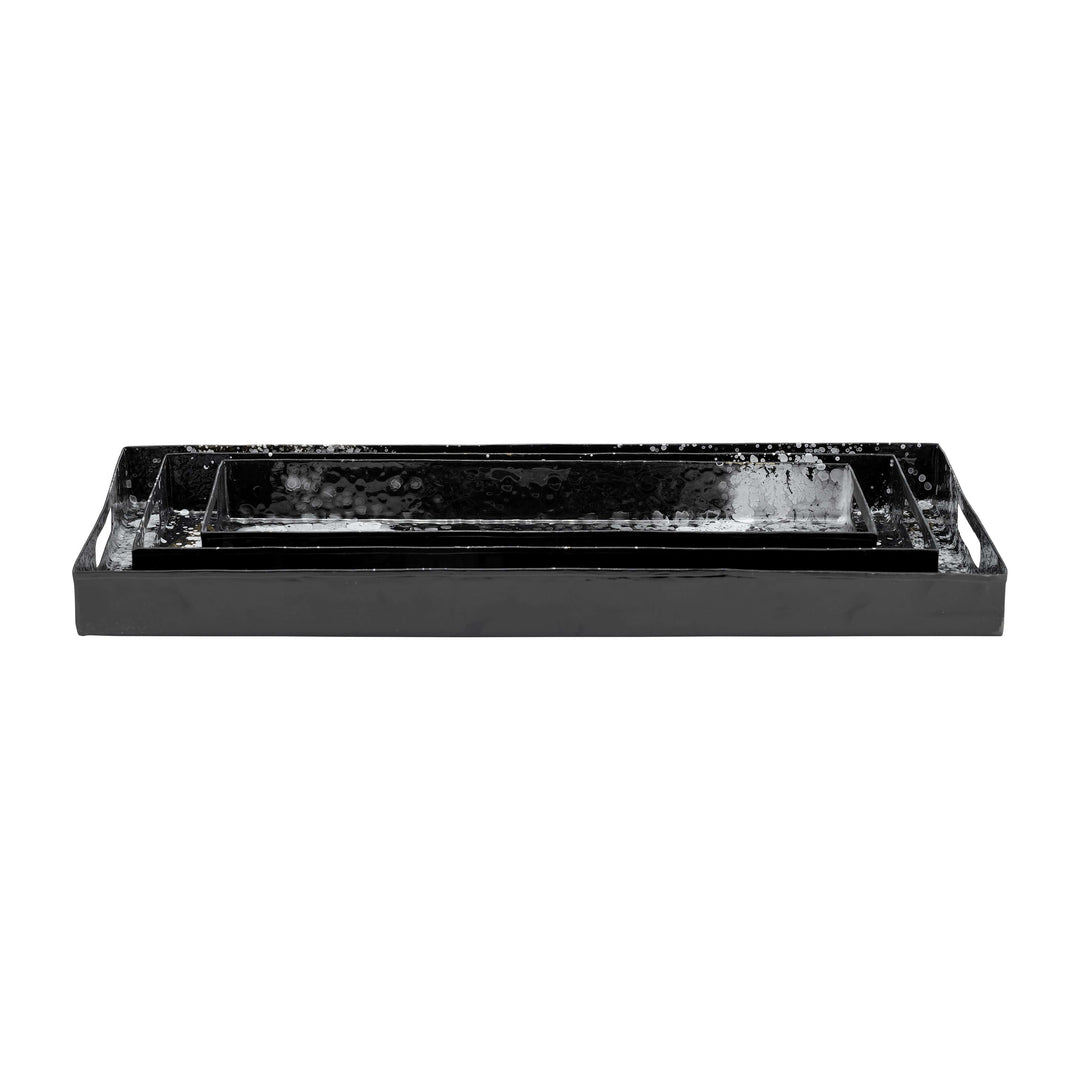 Metal, S/3 18/22/25" Rectangular Trays, Black/whit