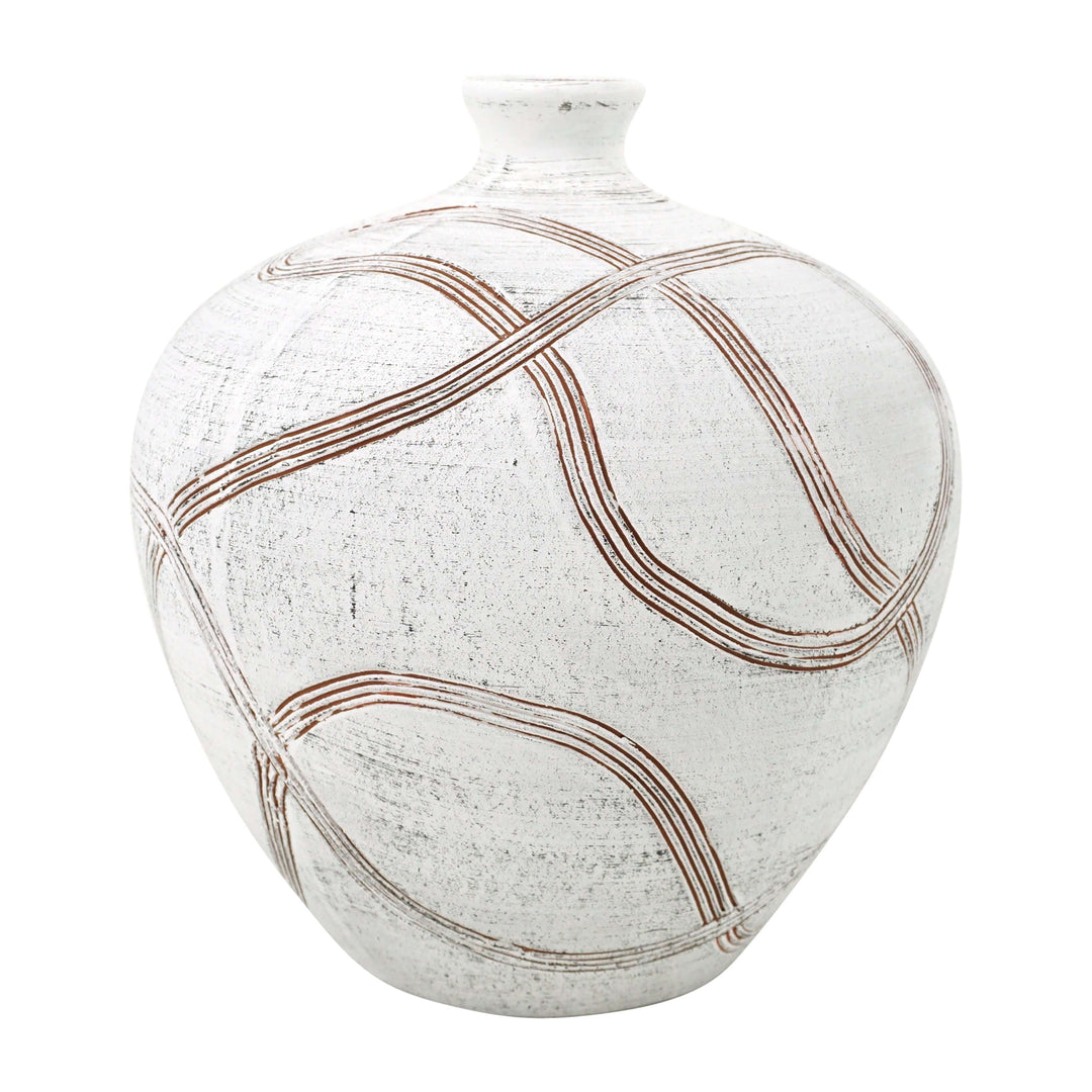 Cer, 9" Round Global Vase, White