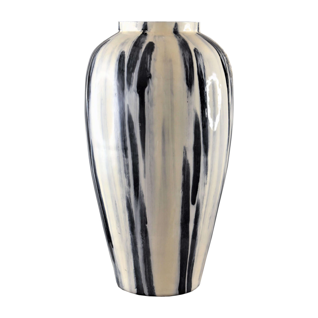 Glass, 20" Striped Vase, Black/white