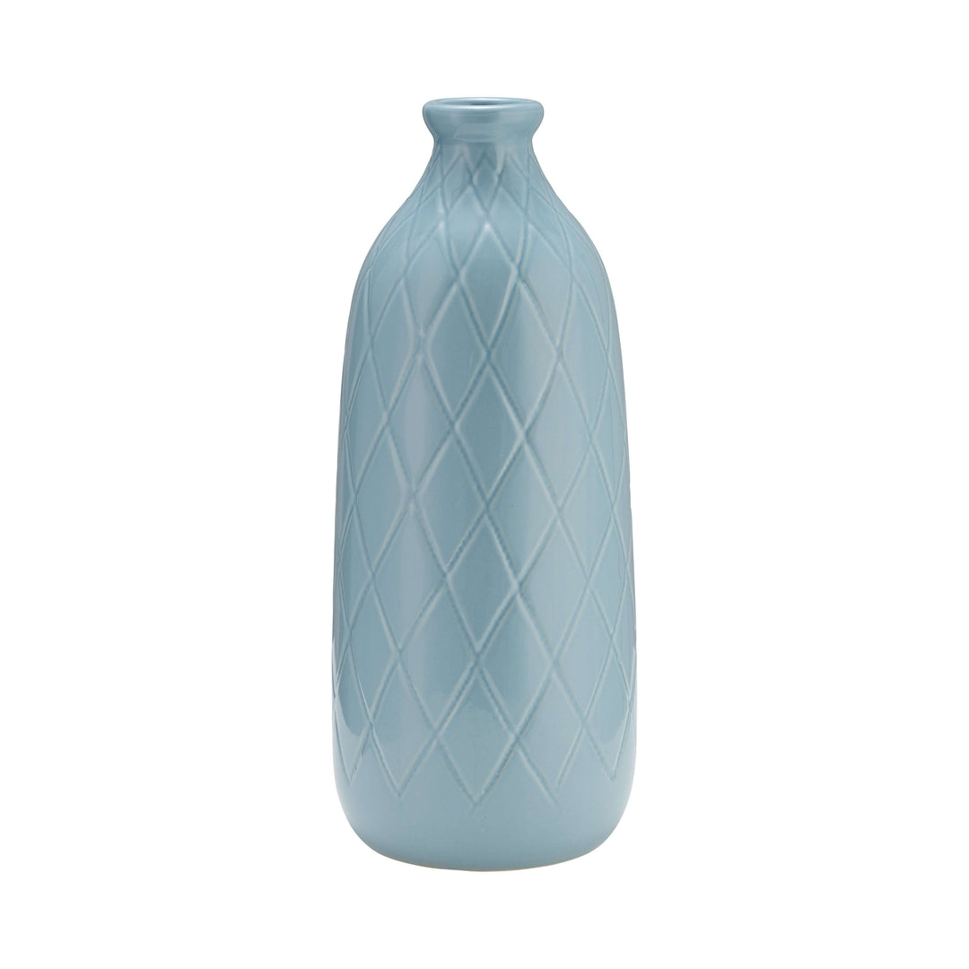 Cer, 16" Plaid Textured Vase, Cameo Blue