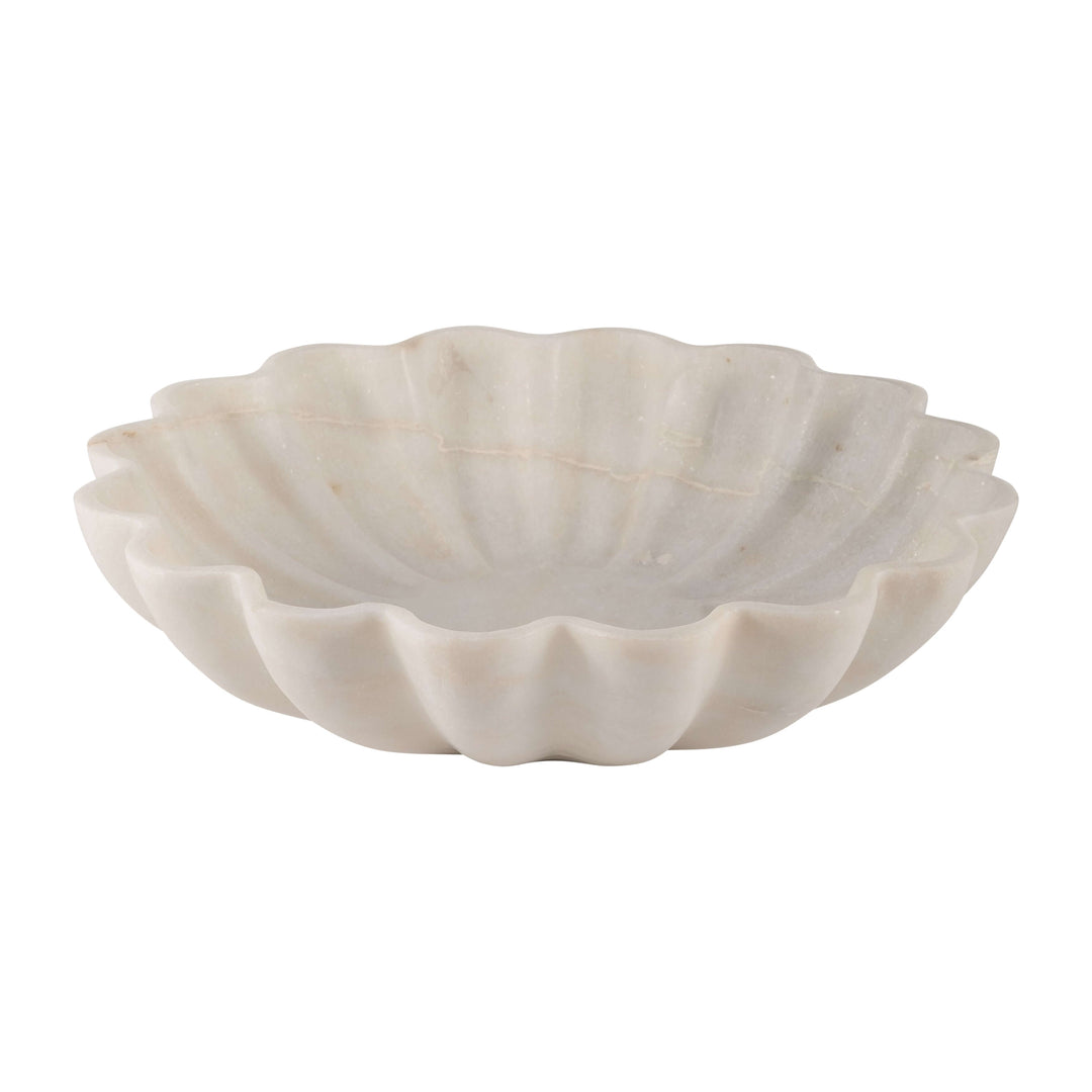 Marble, 12"d Shell Shaped Bowl, White