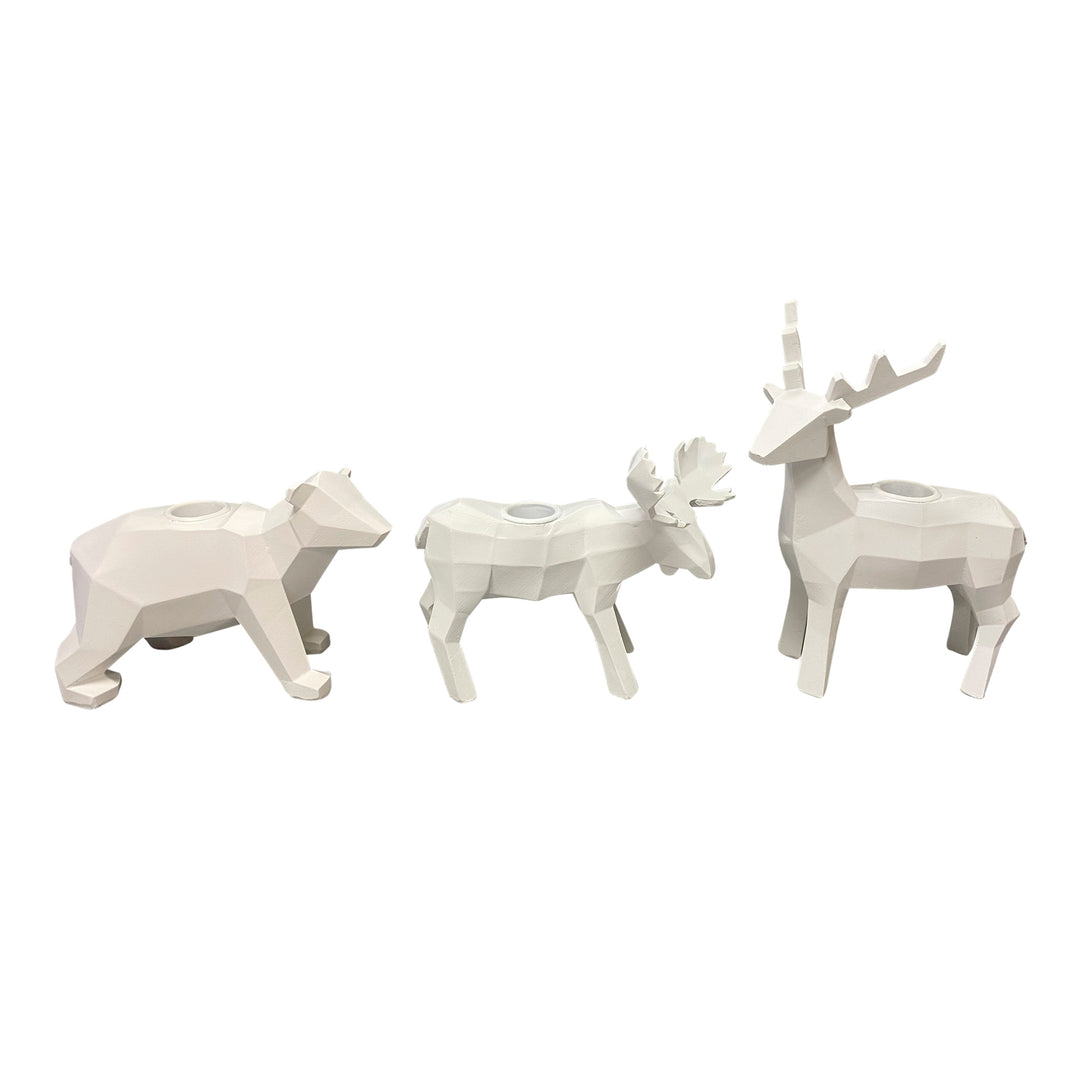 Resin, S/3 7" Forest Animals Candle Holder, White