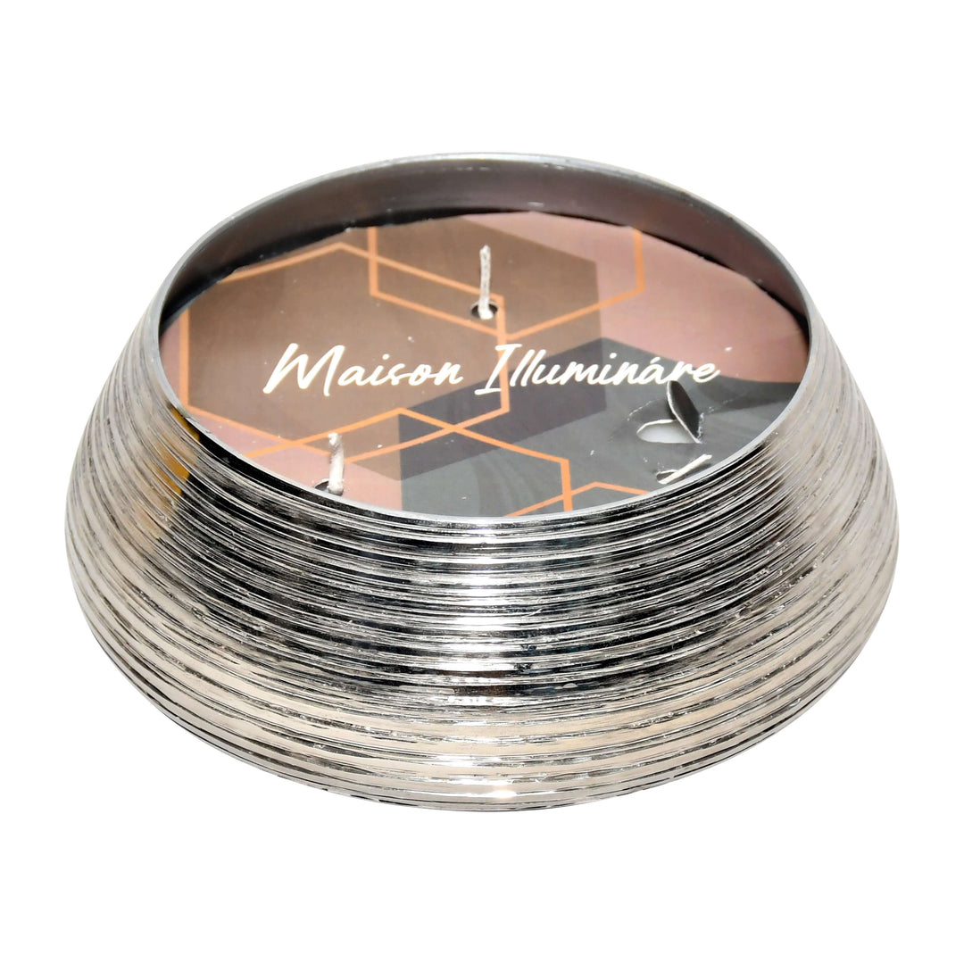 Metal, 6" 15 Oz Etched Lines Candle, Silver