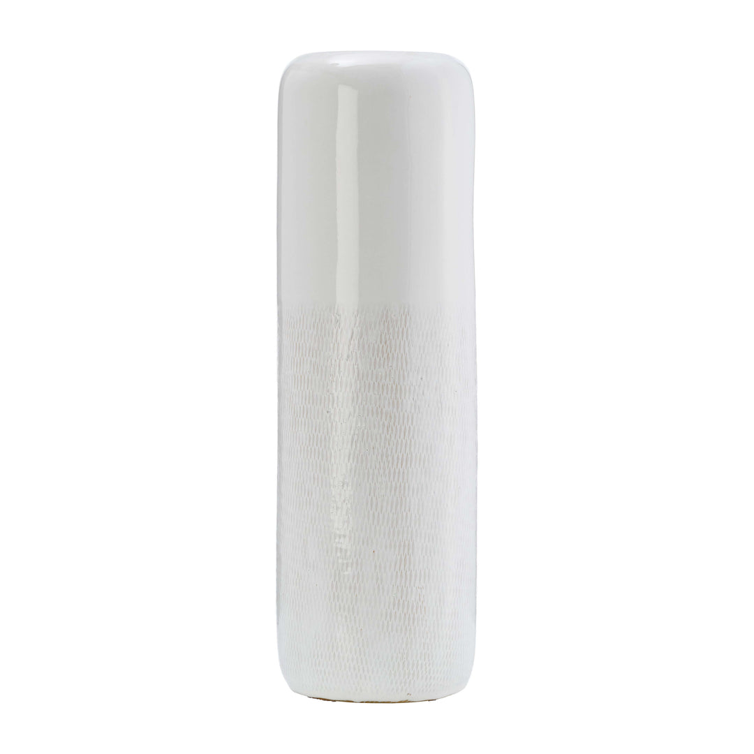 Cer, 18"h Grooved Vase, Ivory
