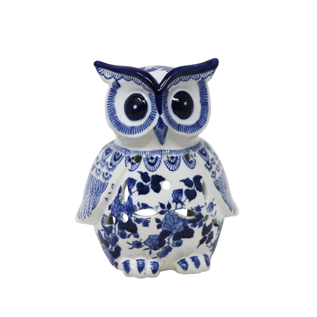 White/blue Ceramic Owl 8"
