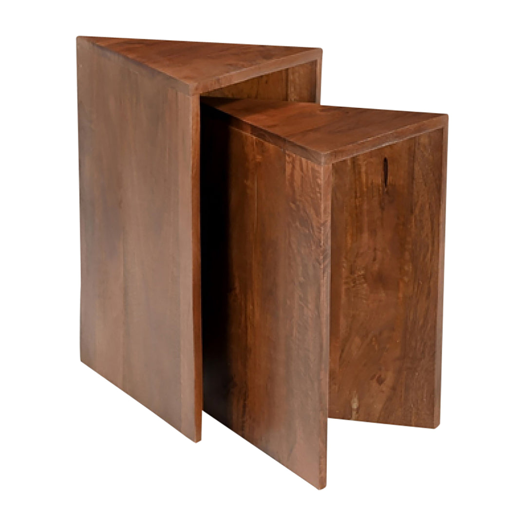 Wood, S/2 18/20" Triangle Side Tables, Brown