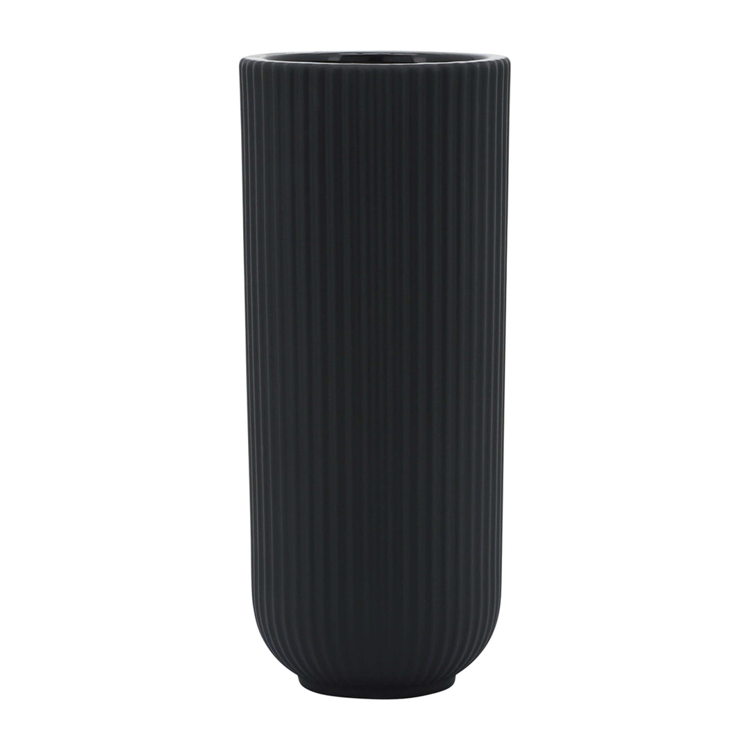 Cer, 11"h Ridged Vase, Black