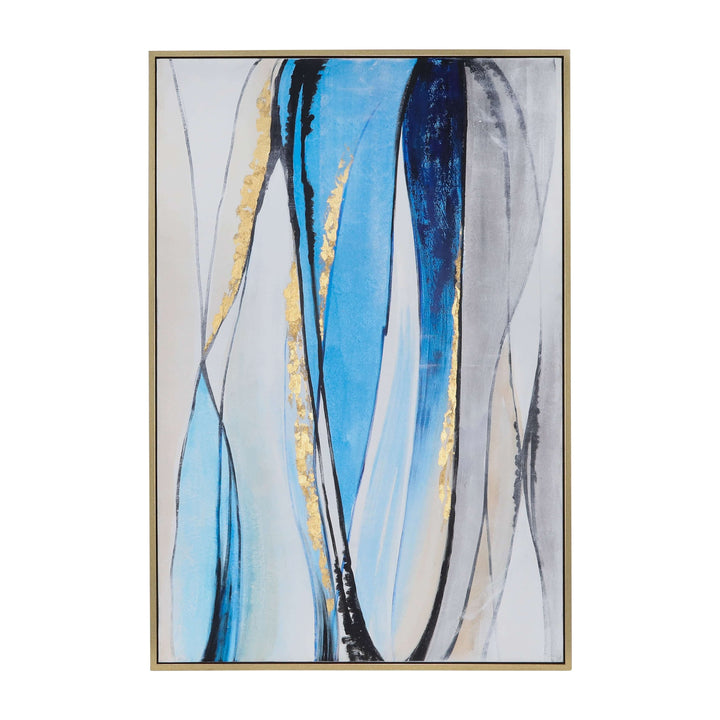 62x42 Framed Hand Painted Abstract Canvas, Blue