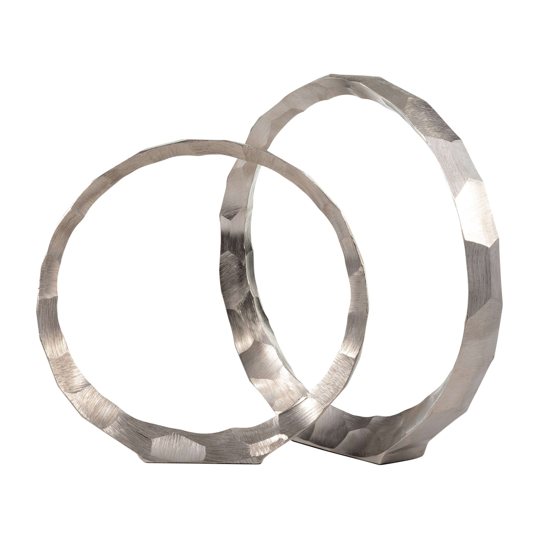 Metal, S/2, 14/16" Hammered Decorative Rings, Slvr
