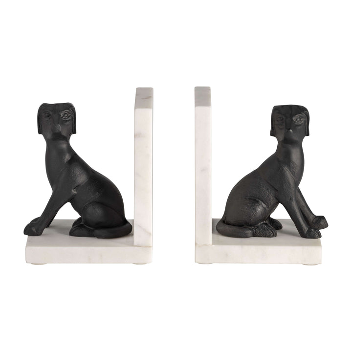 Metal/marble,s/2 4"h,sitting Dog Bookends, Blk/wht