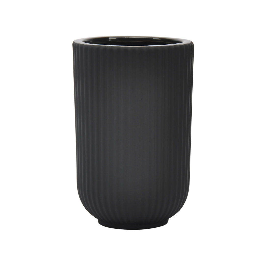 Cer, 7"h Ridged Vase, Black