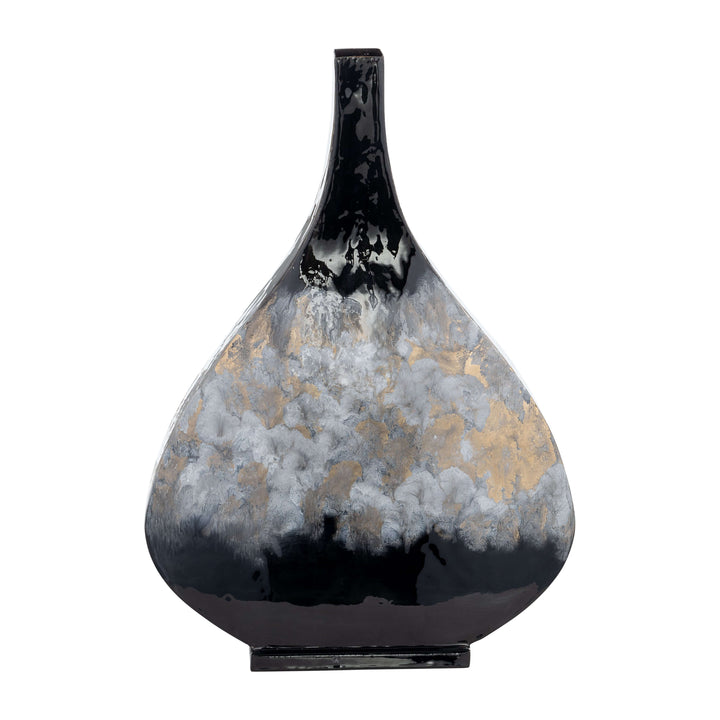 18"h Metal Vase, Blk/gld
