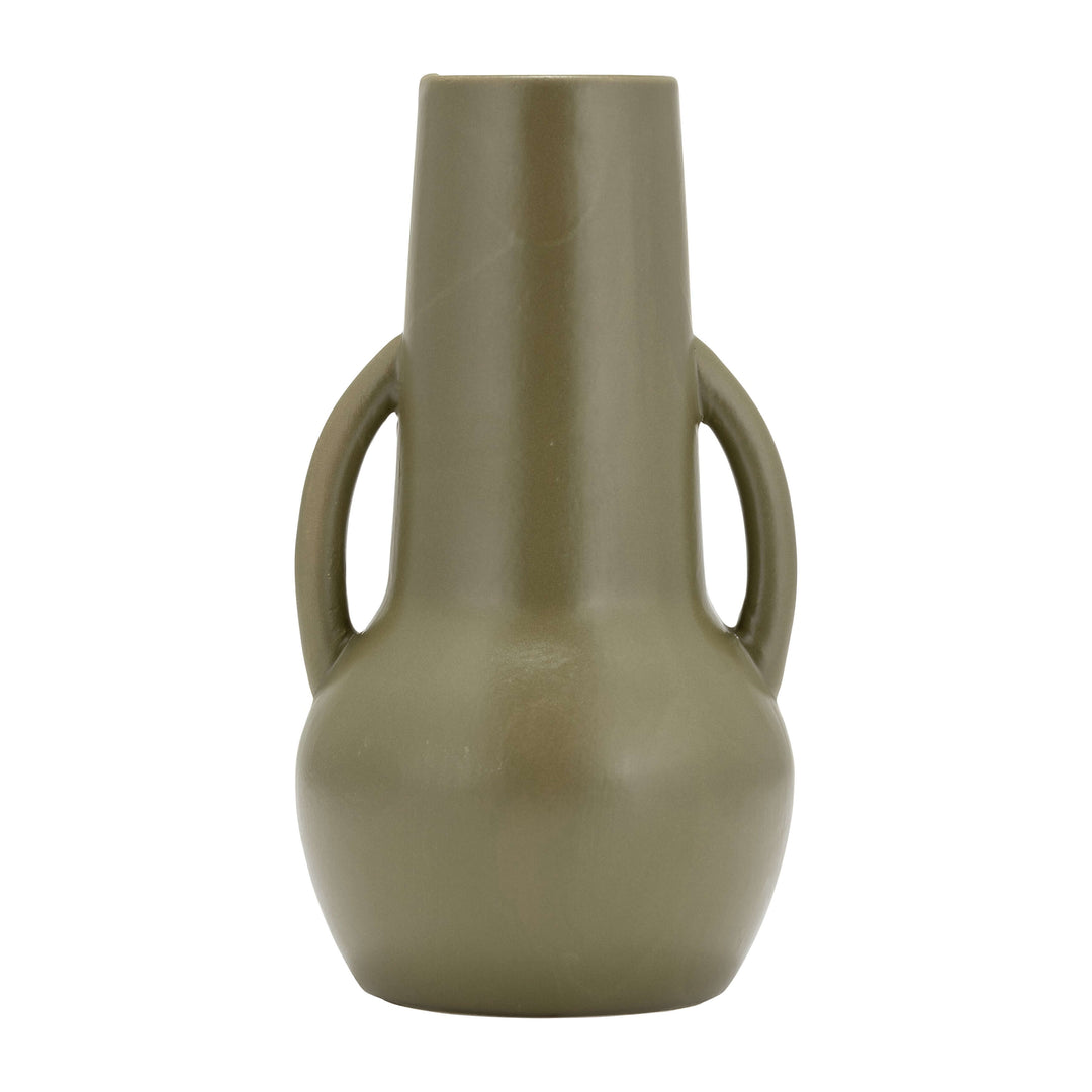 Cer,8",vase W/handles,olive