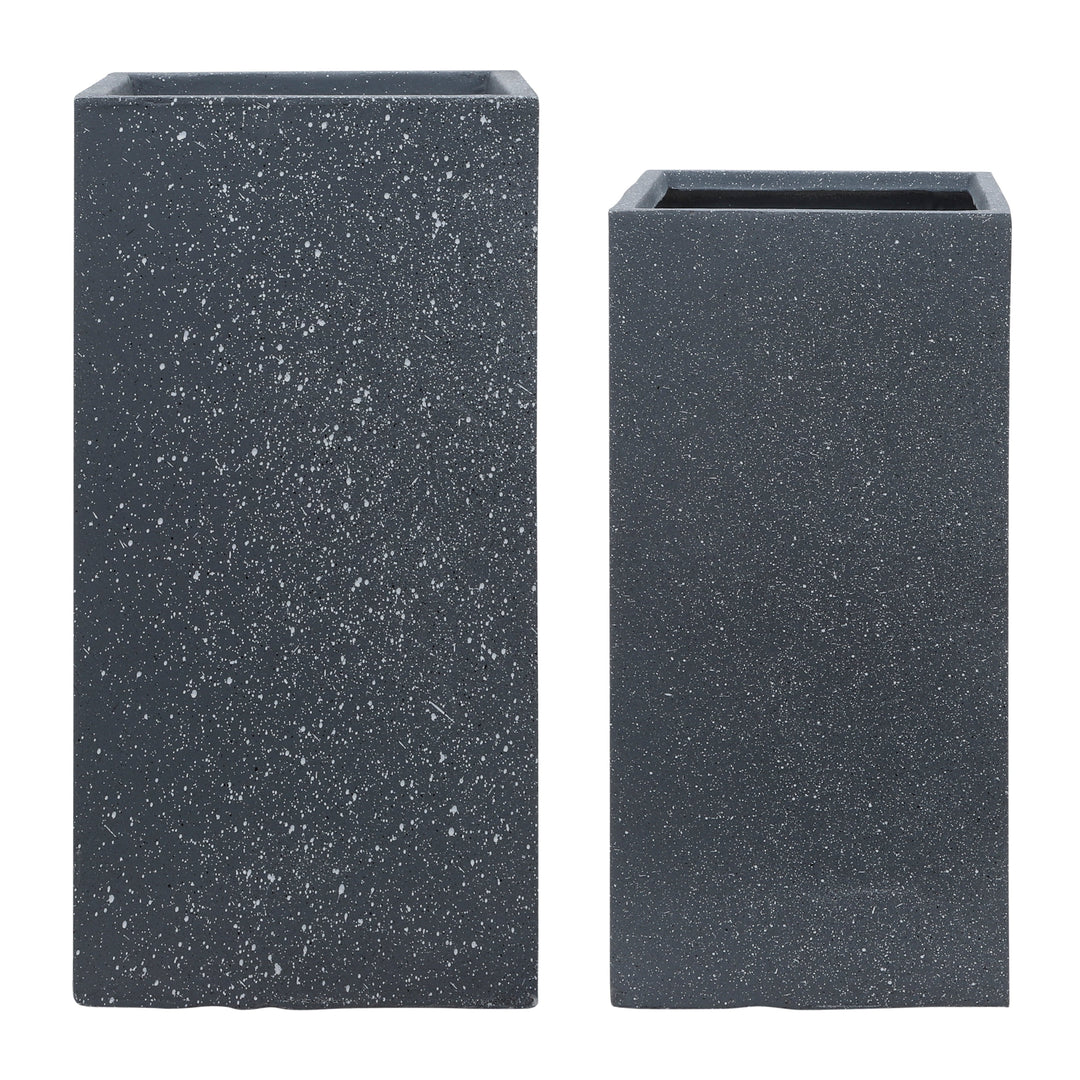 Resin, S/2 11/13"d Square Nested Planters, Dk Gray