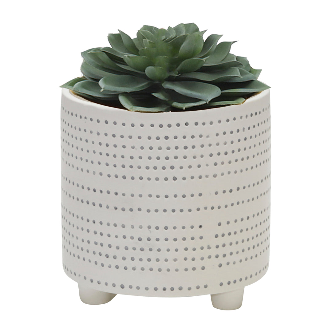 S/2 Ceramic Footed Planter W/ Dots 6/8", Ivory