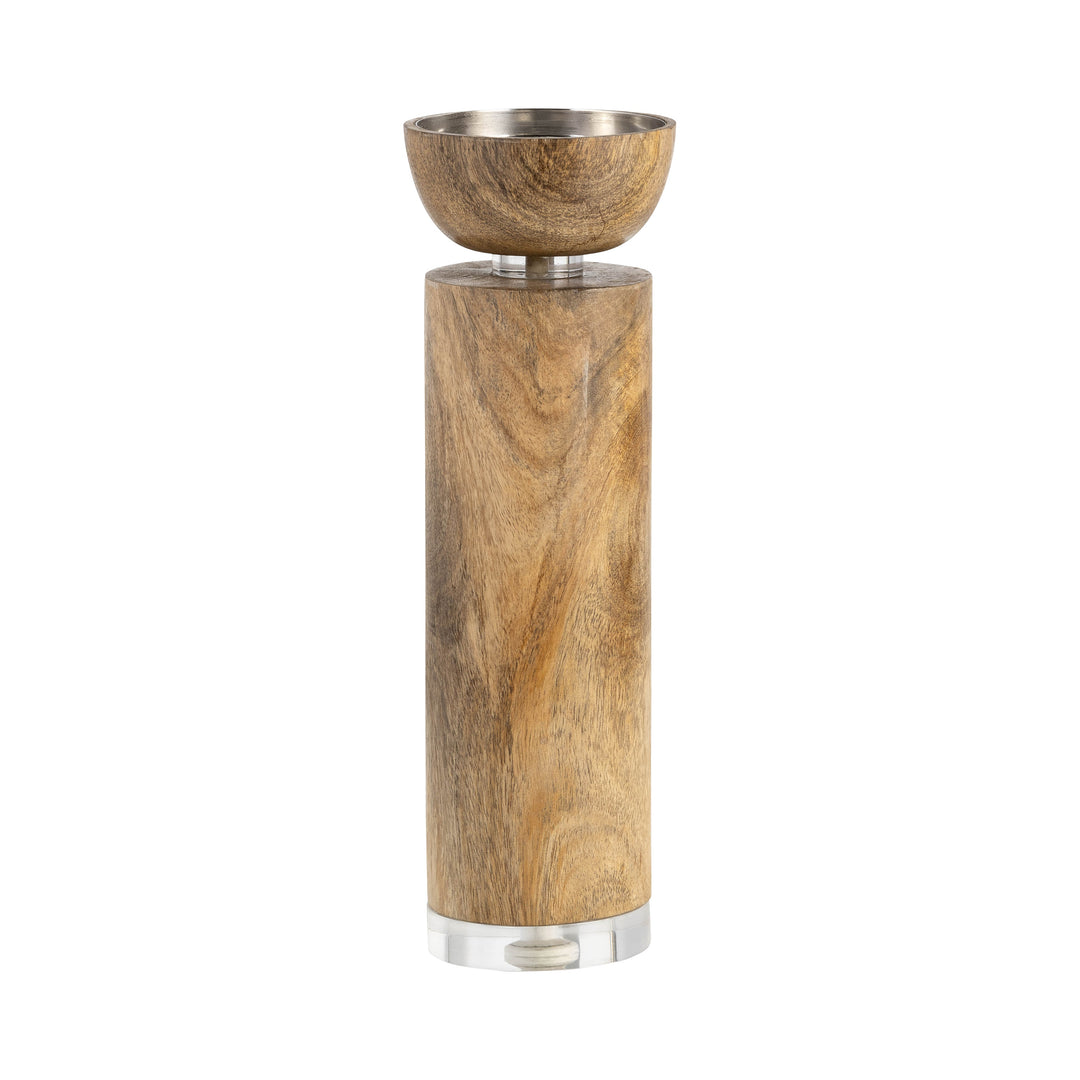 Wood, 11" Acrylic Detail Taper Candleholder, Natur