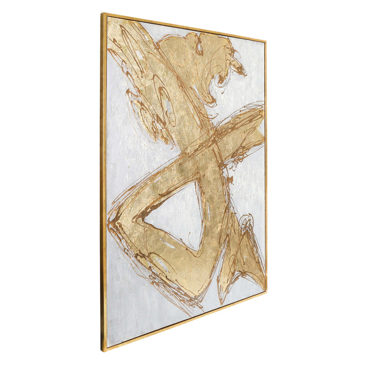 74x50  Handpainted Oil Canvas Abstract, Gold/aqua