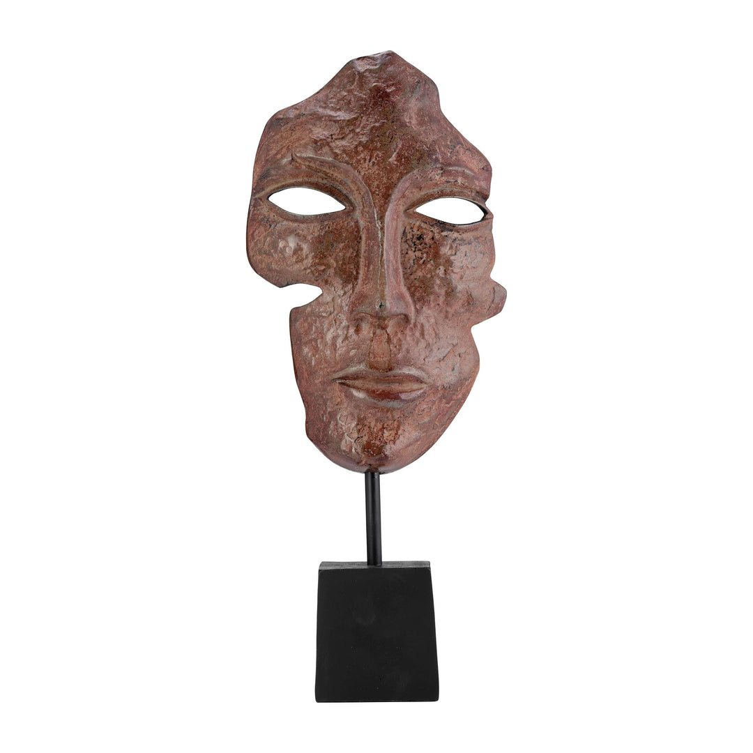 Metal,20"abstract Face Sculpture,brick Patina