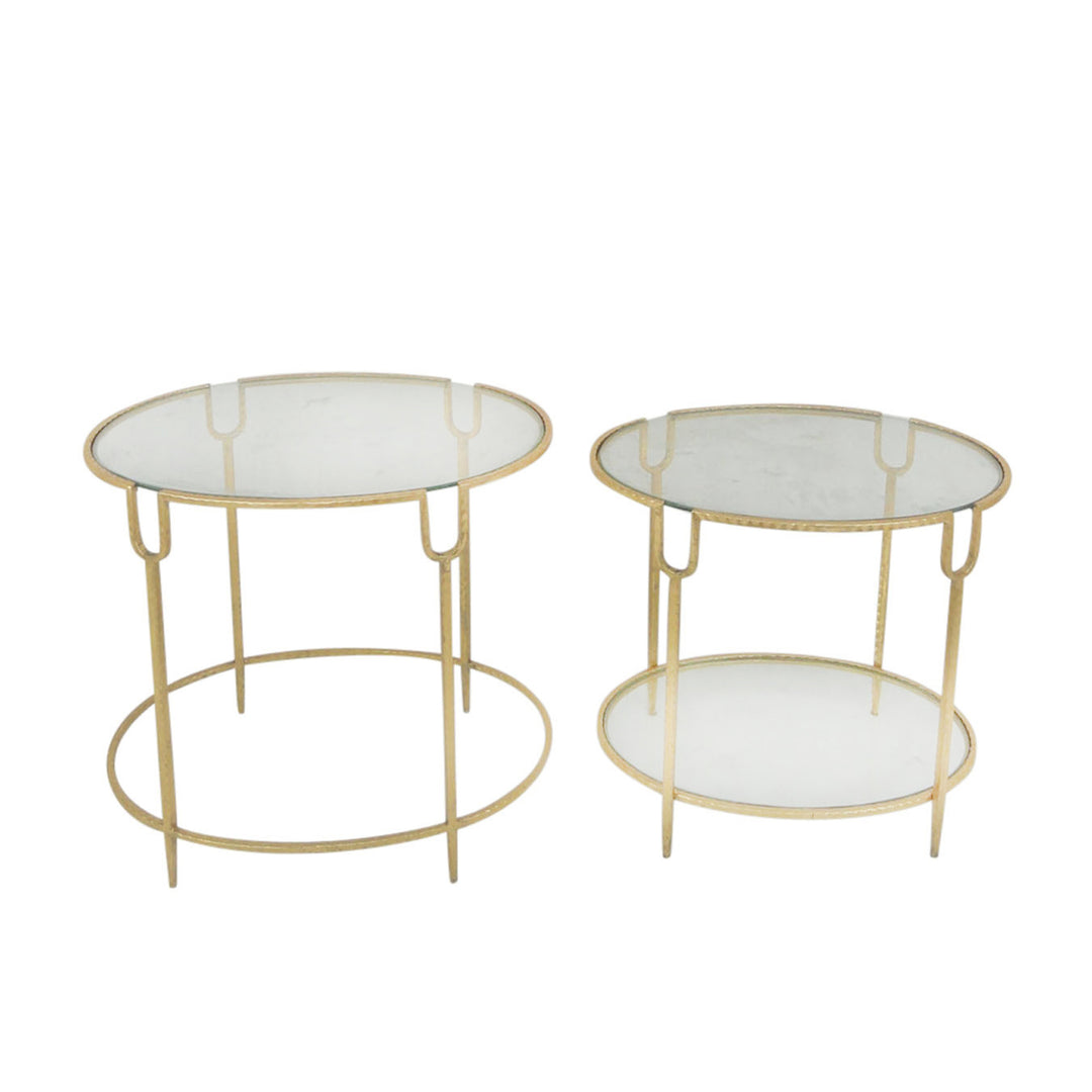 S/2 Round Gold Accent Tables, Glass Top