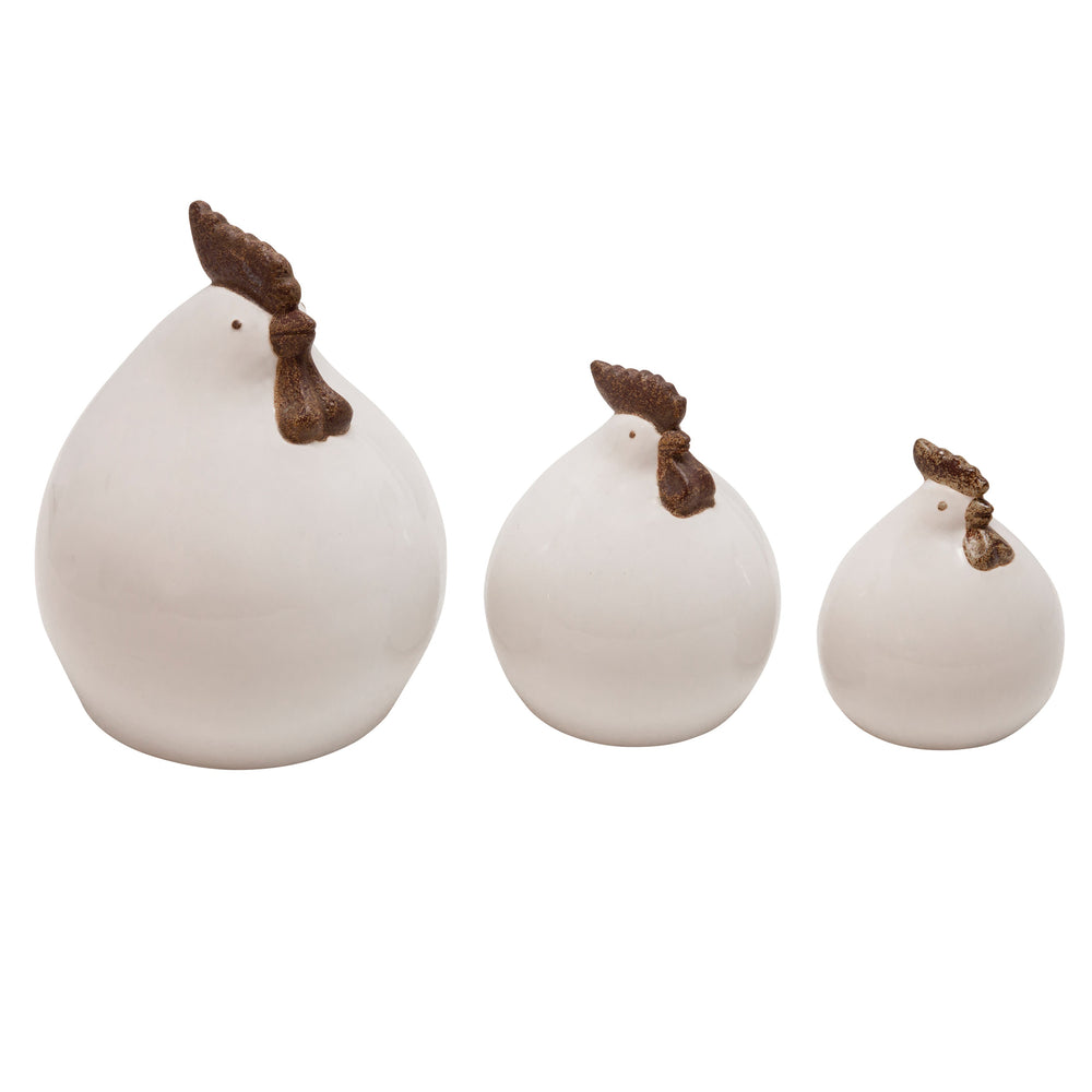S/3 Ceramic Roosters, White