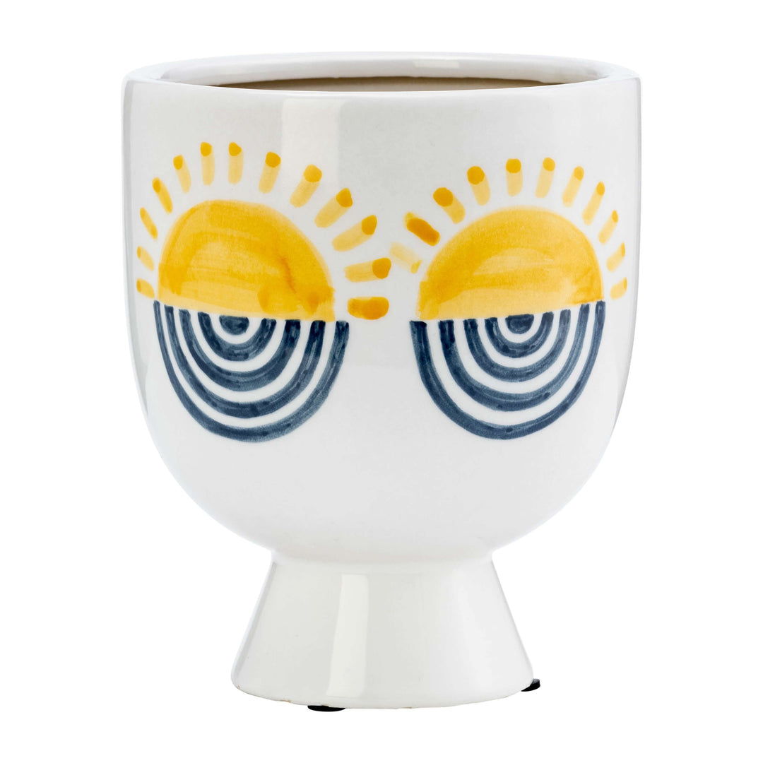 Cer, 7"h  Sunrise Eyes Flower Vase, Wht/yllw/blue