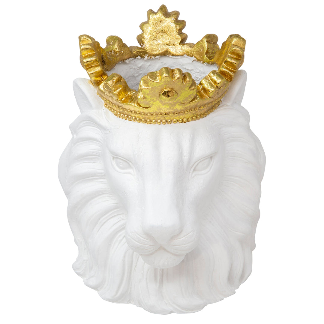 Resin 9" Lion W/ Crown, White