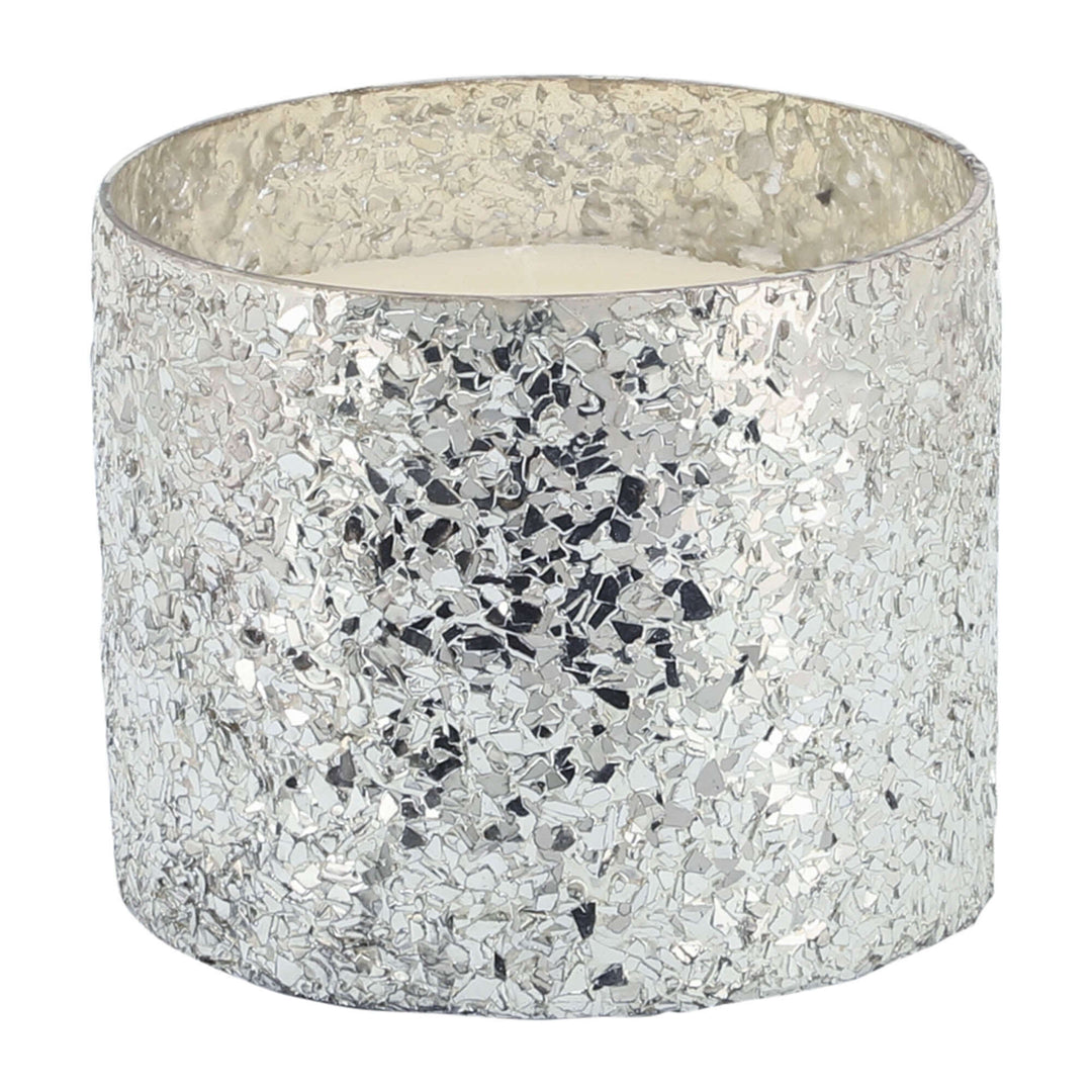 Candle On Silver Crackled Glass 26oz 