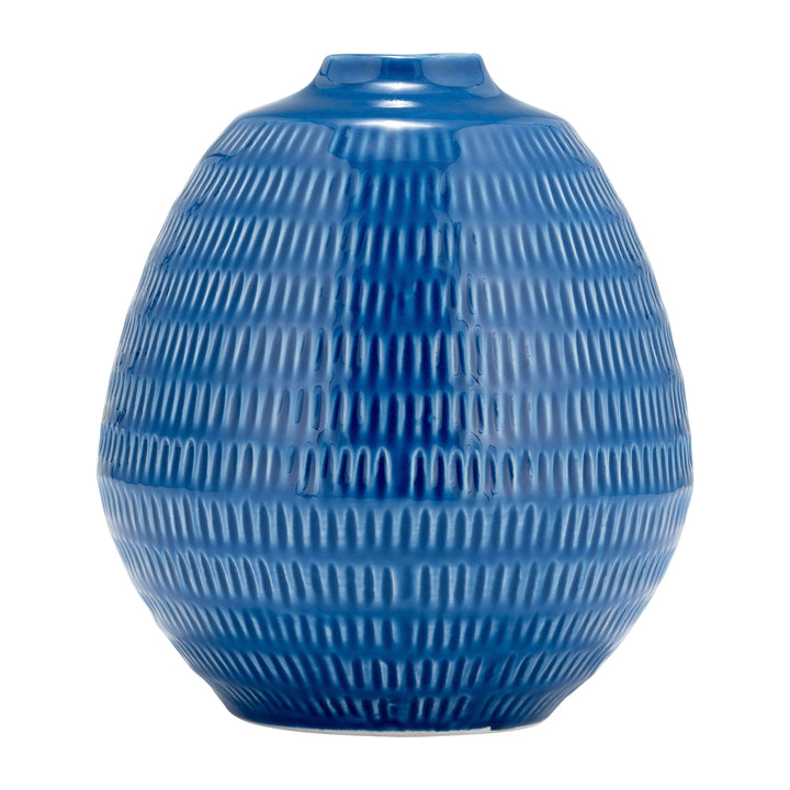 Cer,7",stripe Oval Vase,coastal Blue
