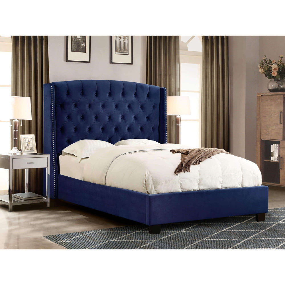 Diamond Sofa Majestic Velvet Bed In Royal Navy Blue Size King